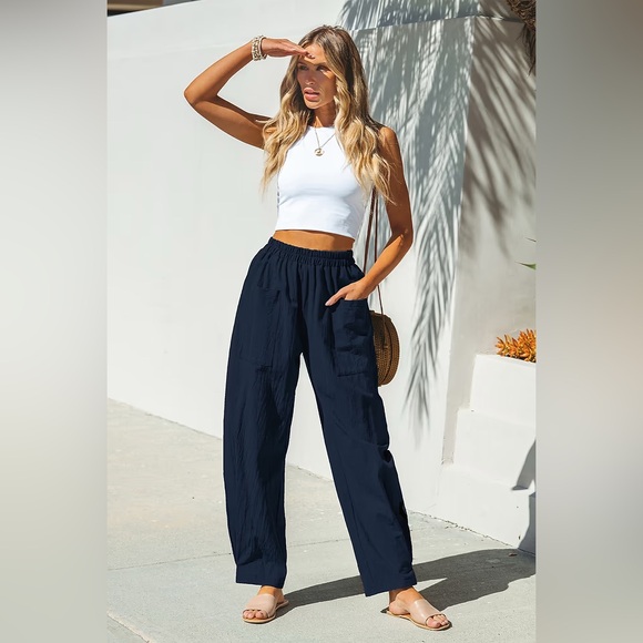 Cupshe Pants - Cupshe Navy Wide Leg Drawstring Pants